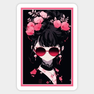 Aesthetic Anime Girl Pink Rosa Black | Quality Aesthetic Anime Design | Premium Chibi Manga Anime Art Sticker